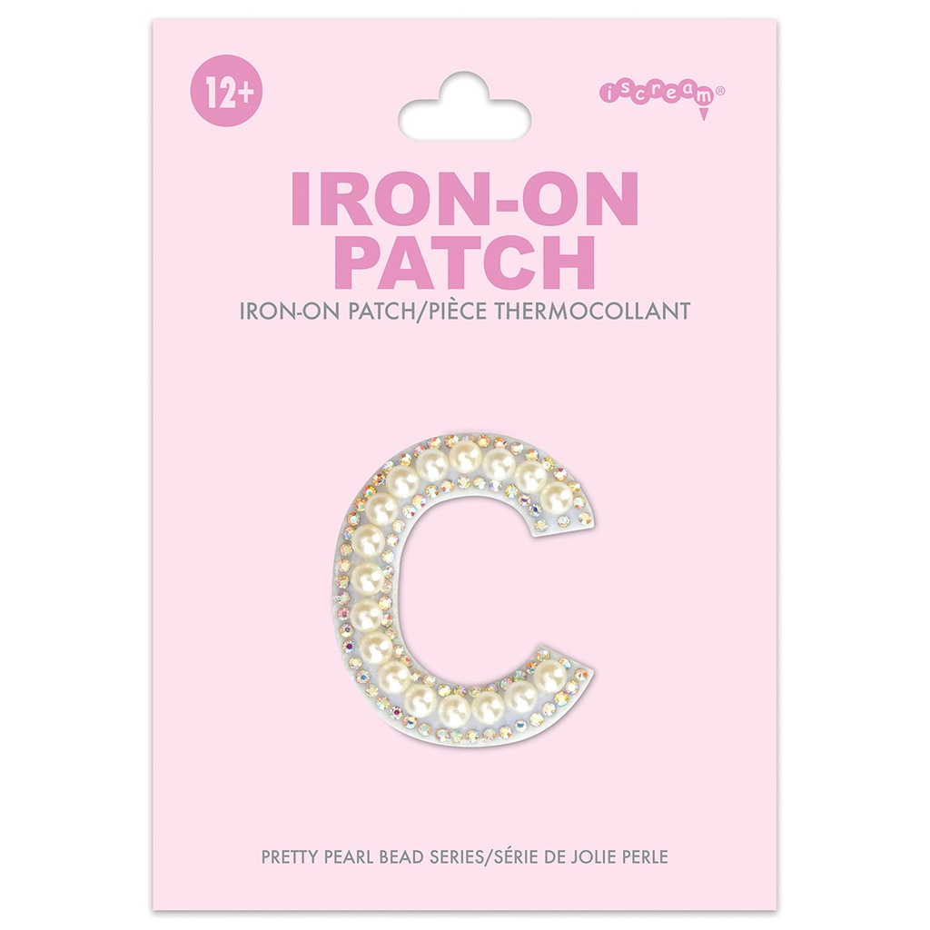 C Alphabet Pretty Pearl Bead Iron On Patch