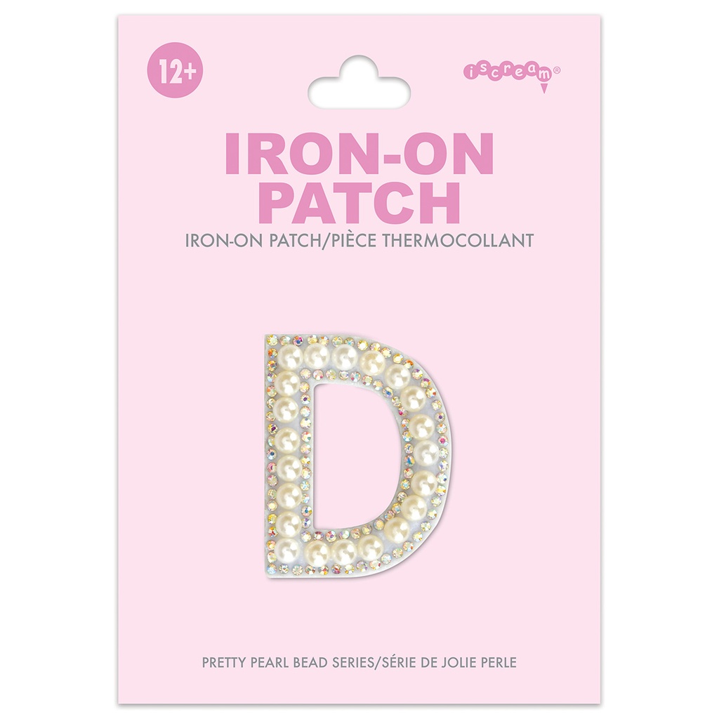 D Alphabet Pretty Pearl Bead Iron On Patch