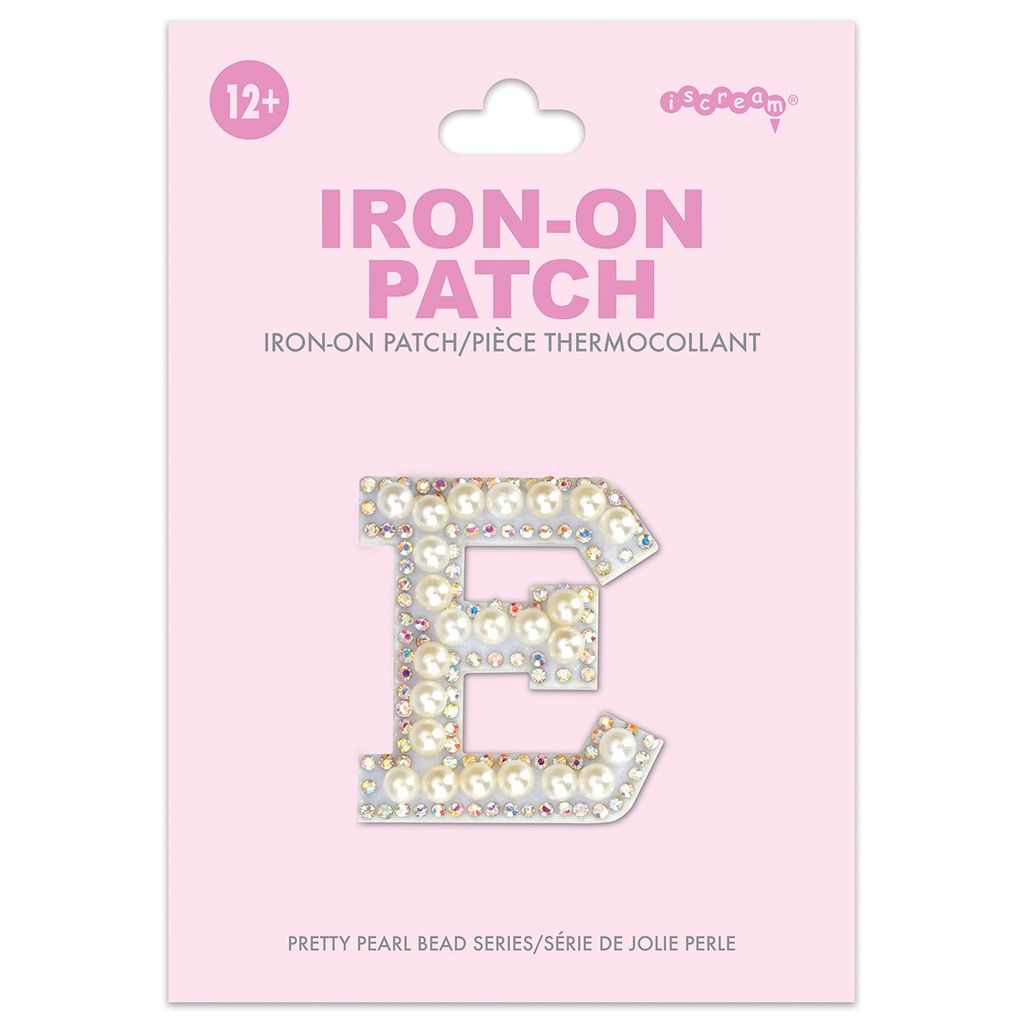 E Alphabet Pretty Pearl Bead Iron On Patch