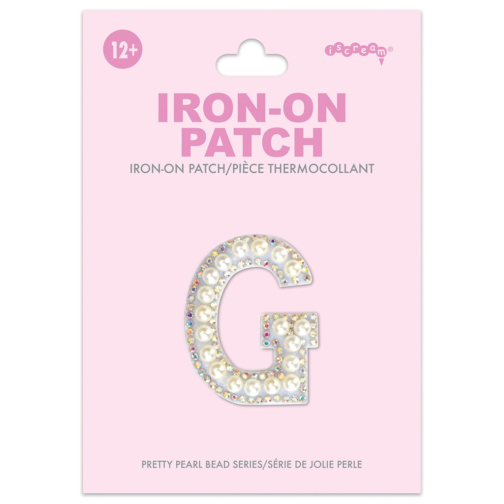 G Alphabet Pretty Pearl Bead Iron On Patch