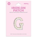 G Alphabet Pretty Pearl Bead Iron On Patch