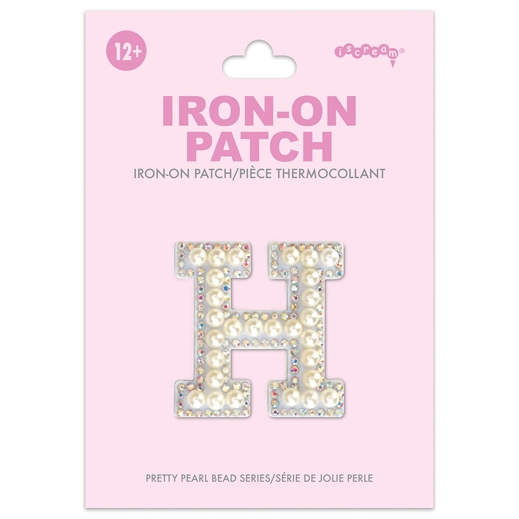 H Alphabet Pretty Pearl Bead Iron On Patch