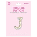 J Alphabet Pretty Pearl Bead Iron On Patch