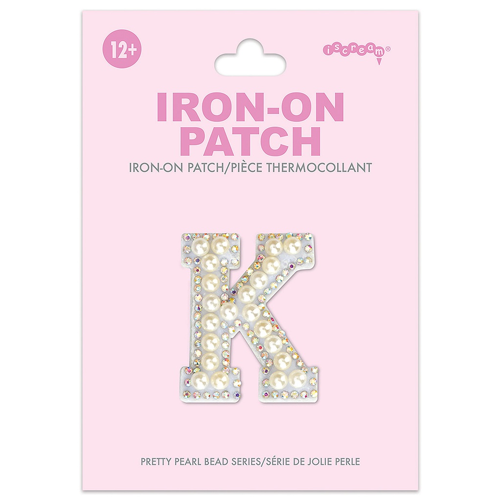 K Alphabet Pretty Pearl Bead Iron On Patch