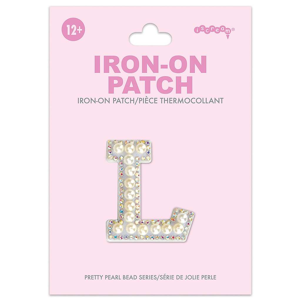 L Alphabet Pretty Pearl Bead Iron On Patch