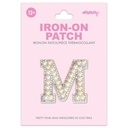 M Alphabet Pretty Pearl Bead Iron On Patch