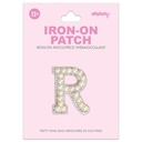 R Alphabet Pretty Pearl Bead Iron On Patch