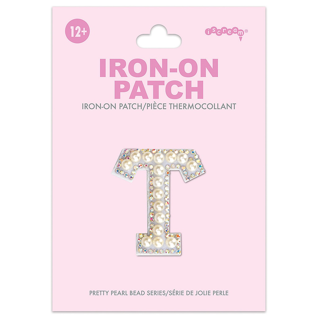 T Alphabet Pretty Pearl Bead Iron On Patch