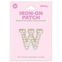 W Alphabet Pretty Pearl Bead Iron On Patch