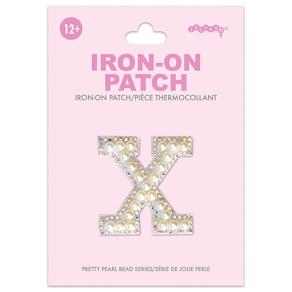 X Alphabet Pretty Pearl Bead Iron On Patch