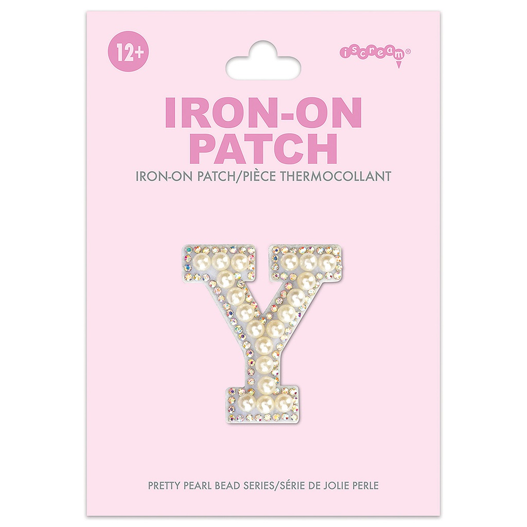 Y Alphabet Pretty Pearl Bead Iron On Patch