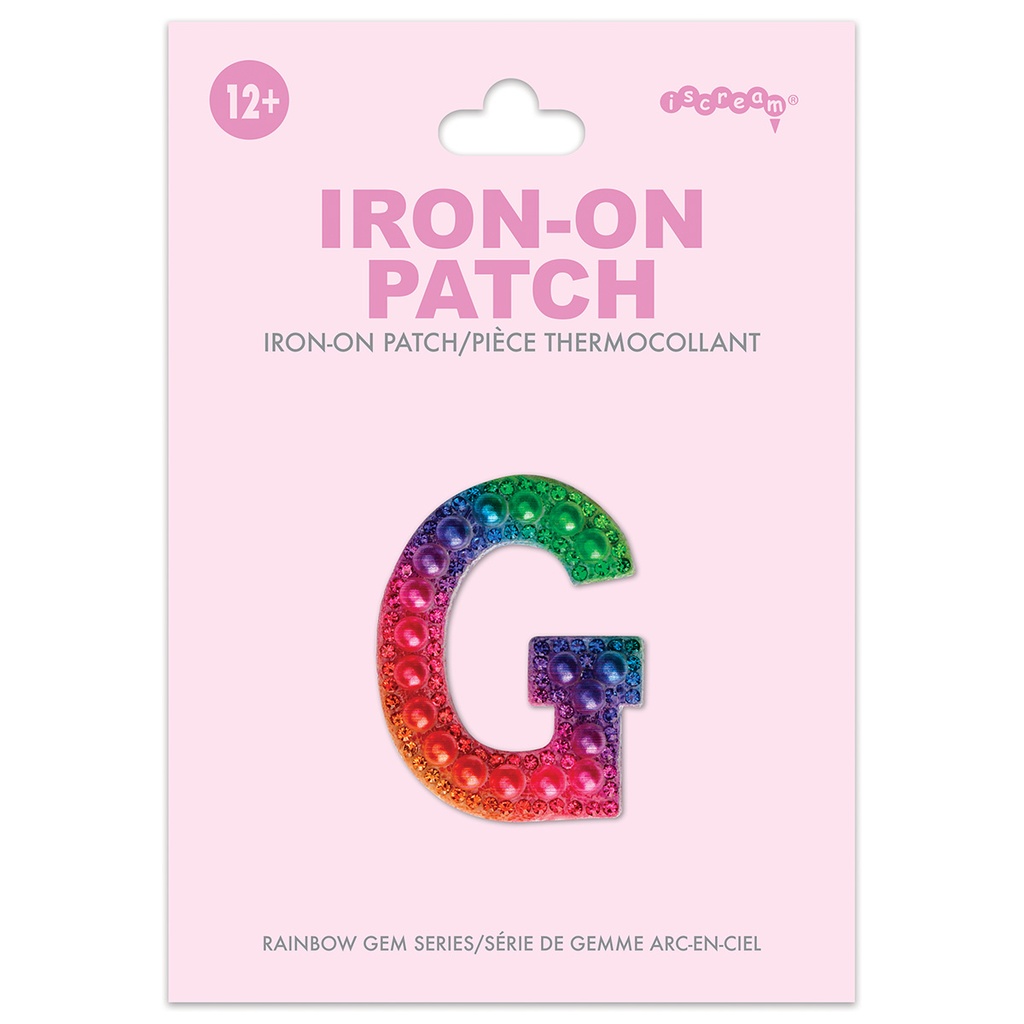 G Alphabet Rainbow Gem Iron On Patch