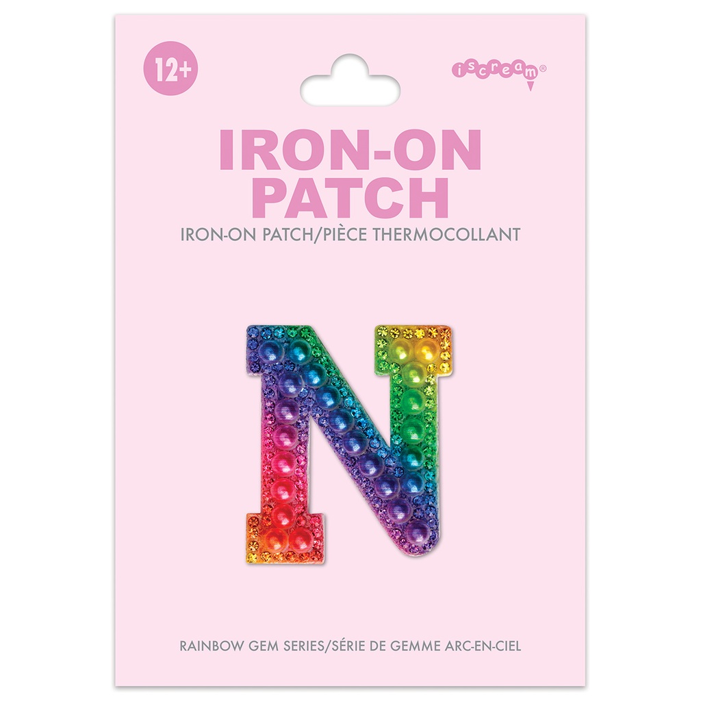 N Alphabet Rainbow Gem Iron On Patch