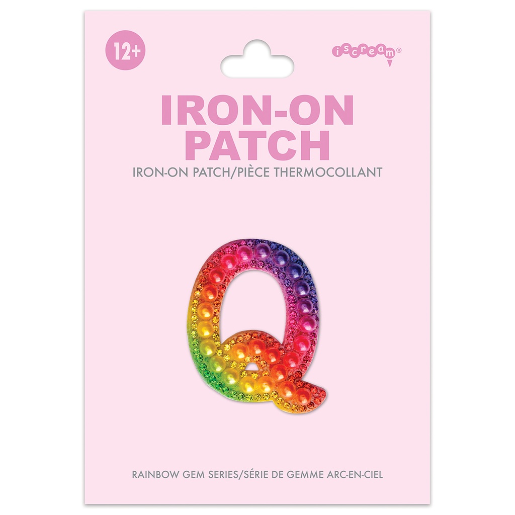 Q Alphabet Rainbow Gem Iron On Patch