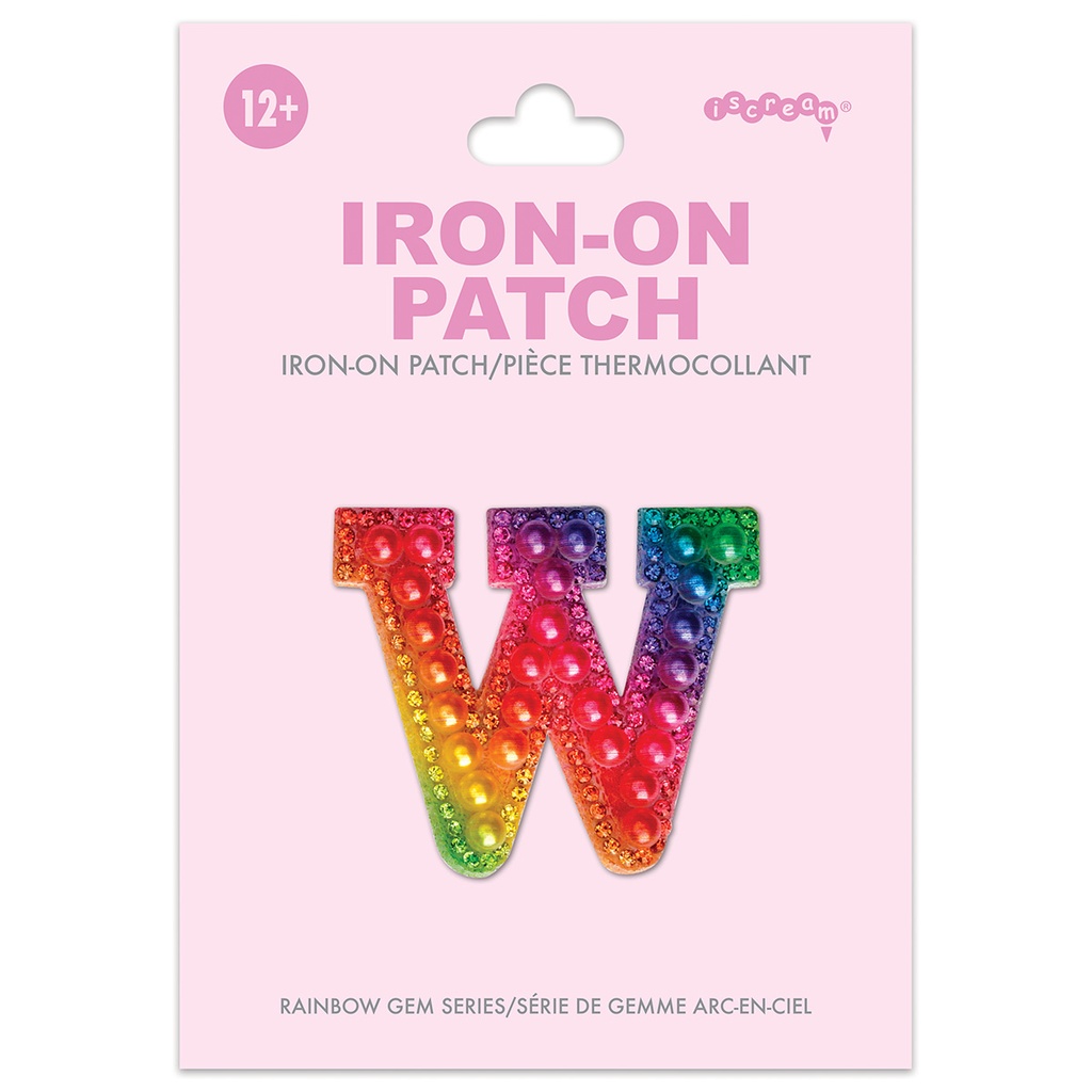 W Alphabet Rainbow Gem Iron On Patch