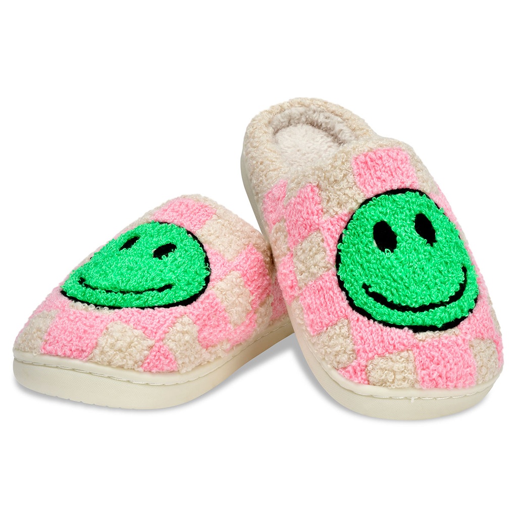 Pink & Green Happy Check Slippers 