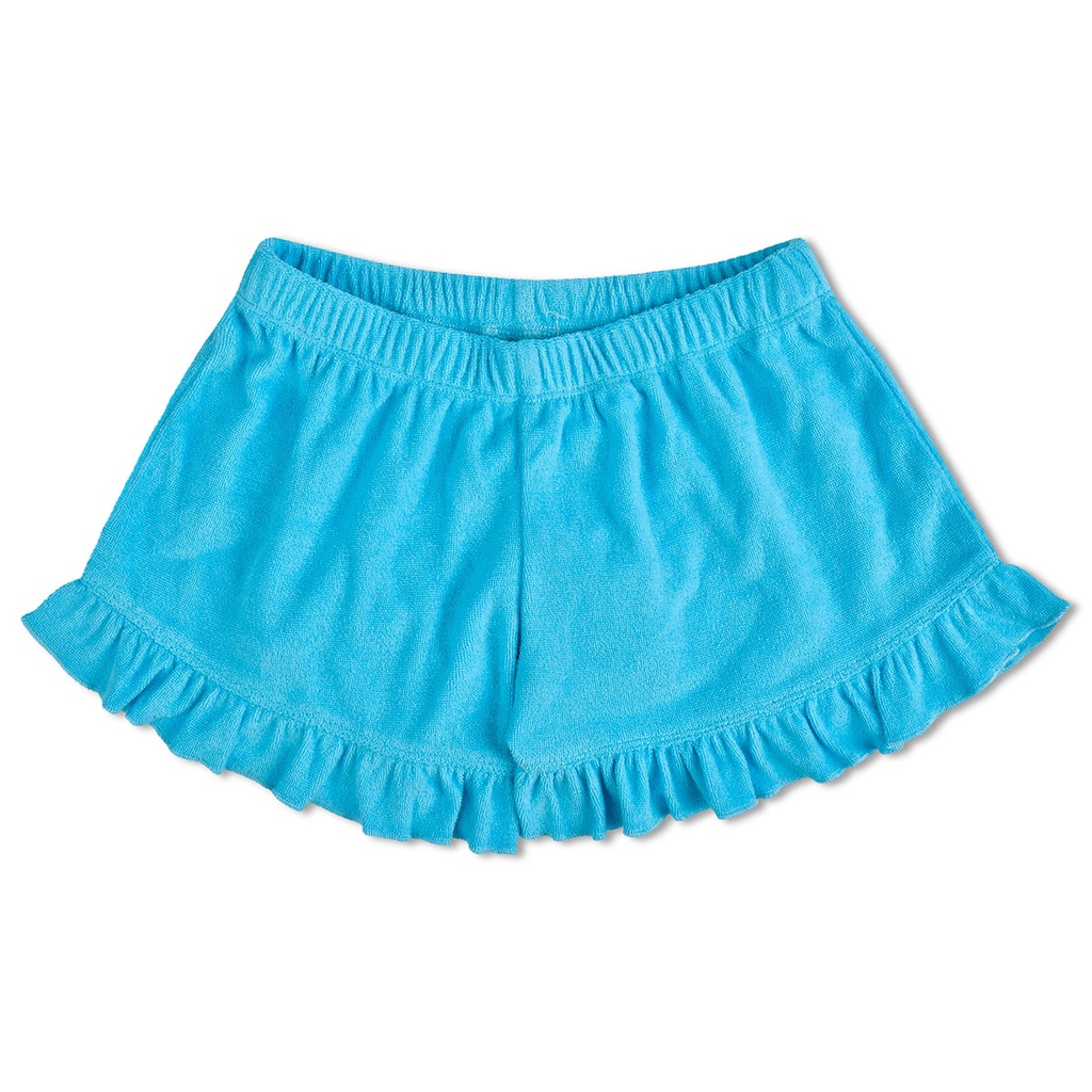 Turquoise Terry Ruffle Shorts