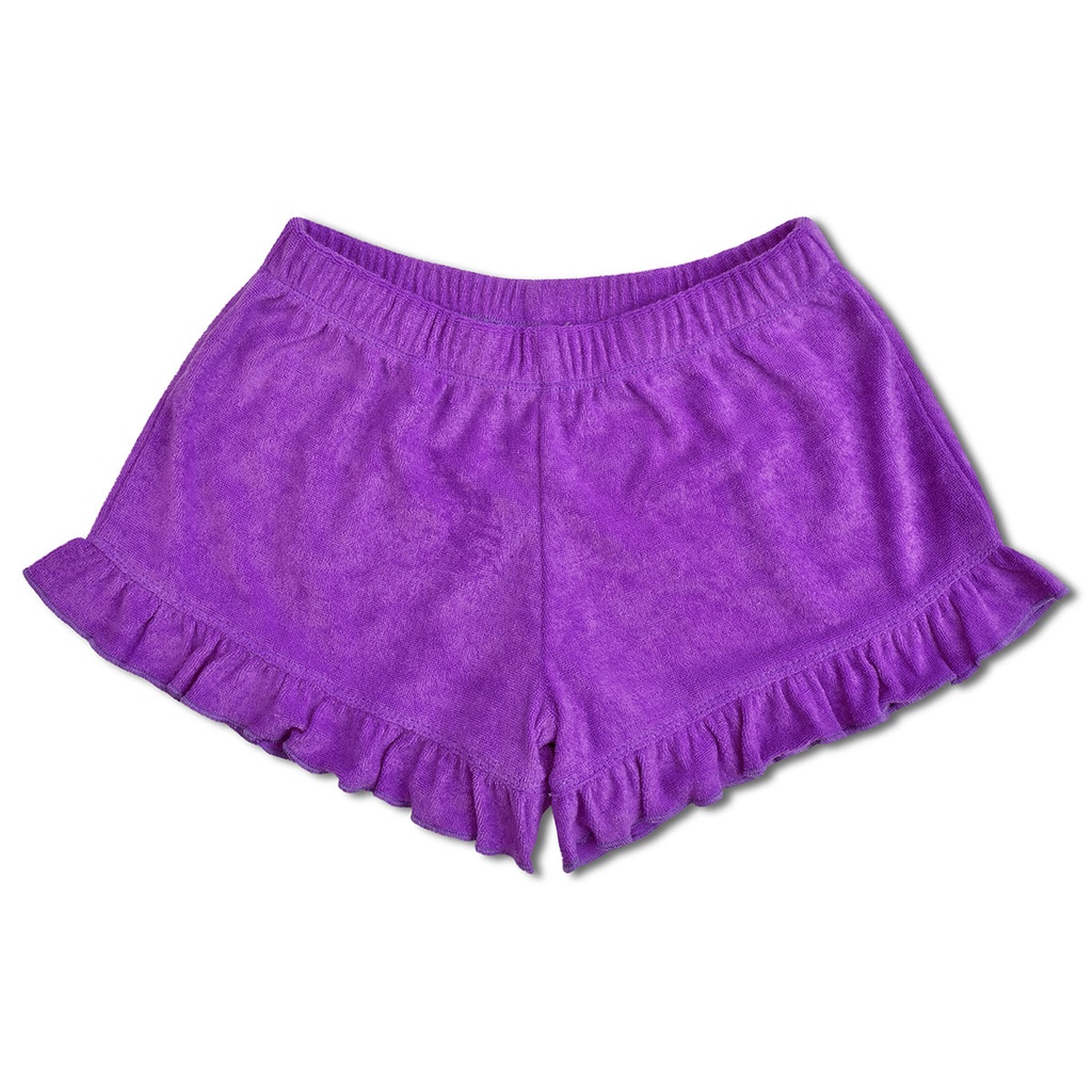 Neon Purple Terry Ruffle Shorts