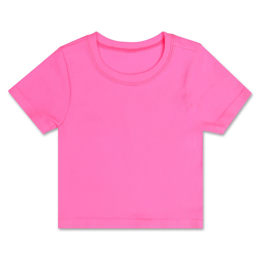 Bright Pink Ribbed Short Sleeve Shirt