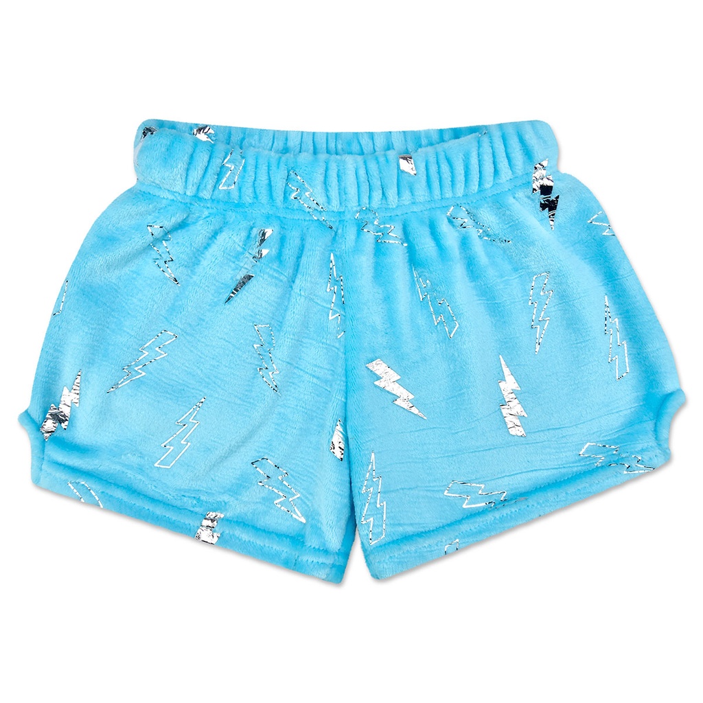 Blue Foil Lightning Plush Shorts