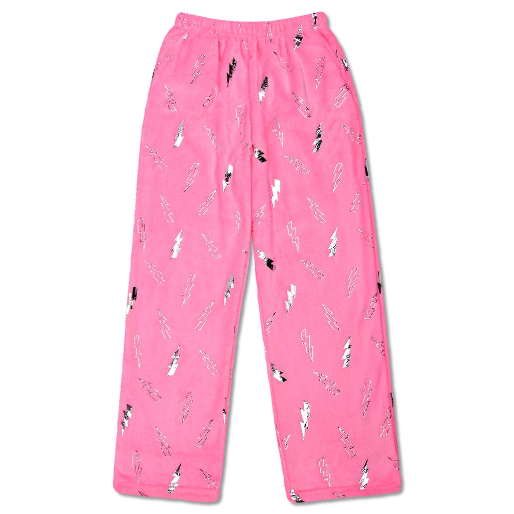 Pink Foil Lightning Plush Pants 