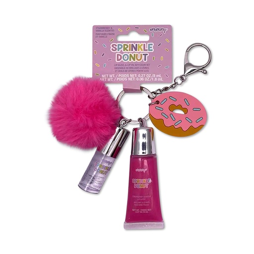 Donut Lip Gloss and Lip Oil Key Chain Set