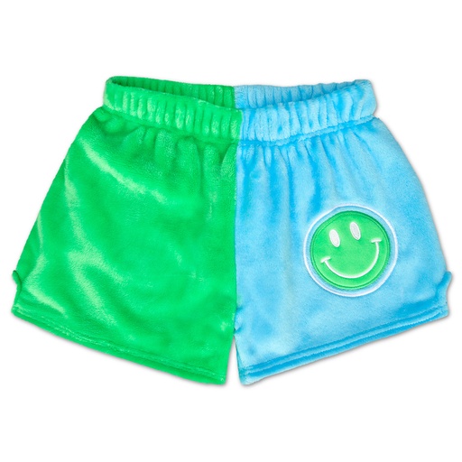 Glam Green & Bright Blue Smile Color Block Plush Shorts