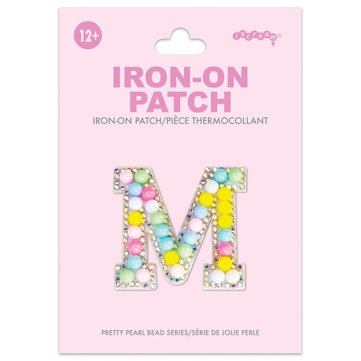 M Alphabet Pastel Bead Iron On Patch