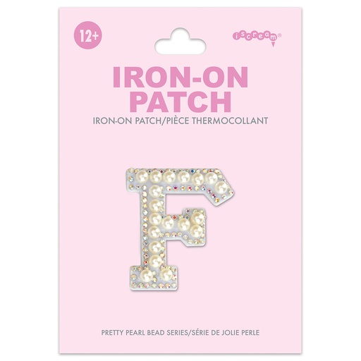 F Alphabet Pretty Pearl Bead Iron On Patch