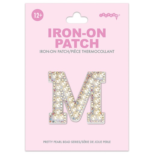 M Alphabet Pretty Pearl Bead Iron On Patch