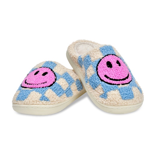 Blue & Pink Happy Check Slippers 