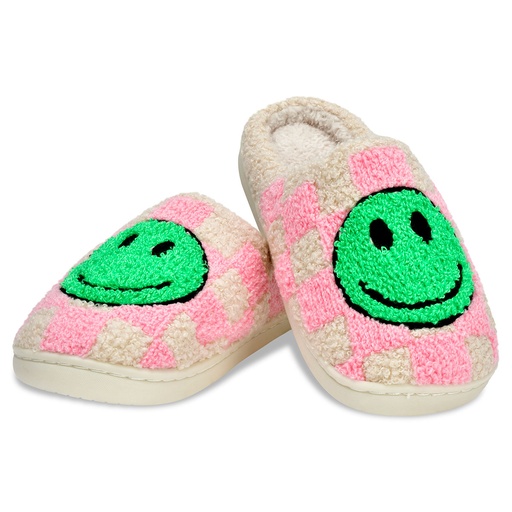 Pink & Green Happy Check Slippers 