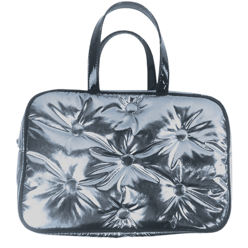 Chrome Tufted Metallic Large Cosmetic Bag